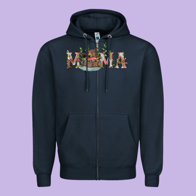 Mama With Bear And Daisy Zipper Hoodie Designed By Ranaportraitstore