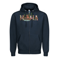Navy Mama with bear and daisy Zipper Hoodie - RanaPortraitStore