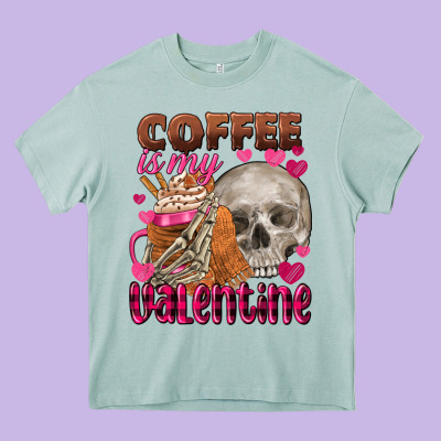 Coffee Is My Valentine Skull Heavy Core Tee Designed By Fadigitalartstudio