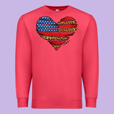 American Leopard Brushstroke Heart Premium Sweatshirt Designed By Jasminsmagicworld
