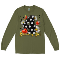 Army Green ladybug birthday girl age 4 Long Sleeve Tee - LillyAllenDesigns