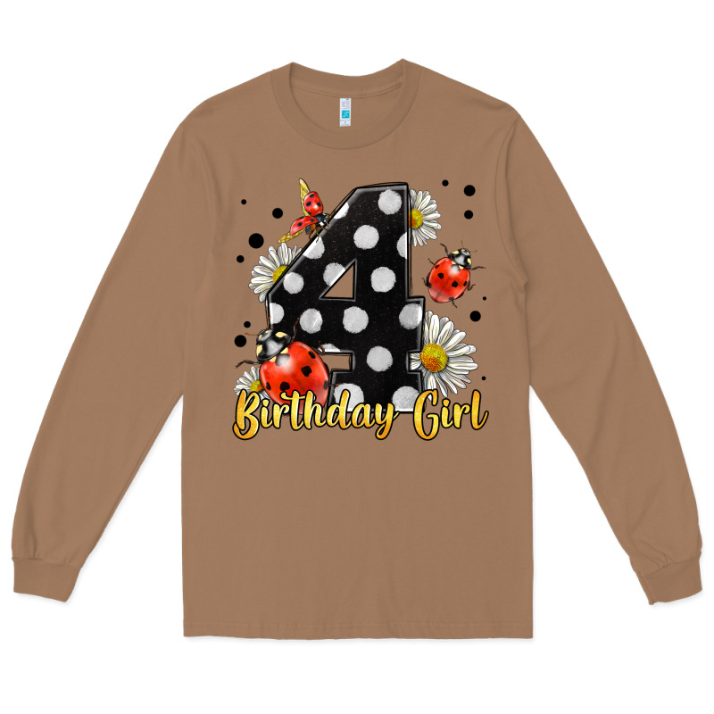 Ladybug Birthday Girl Age 4 Long Sleeve Tee by LillyAllenDesigns | Teevron