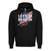 Black Let's Go Brandon Ripped Cloth with American Flag Zipper Hoodie - Jasminsmagicworld