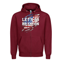 Burgundy Let's Go Brandon Ripped Cloth with American Flag Zipper Hoodie - Jasminsmagicworld