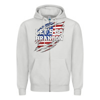 Dove Grey Let's Go Brandon Ripped Cloth with American Flag Zipper Hoodie - Jasminsmagicworld
