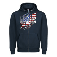 Navy Let's Go Brandon Ripped Cloth with American Flag Zipper Hoodie - Jasminsmagicworld