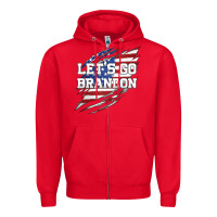 Red Let's Go Brandon Ripped Cloth with American Flag Zipper Hoodie - Jasminsmagicworld
