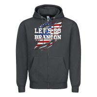 Smoke Let's Go Brandon Ripped Cloth with American Flag Zipper Hoodie - Jasminsmagicworld