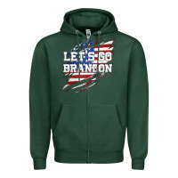 Sports Green Let's Go Brandon Ripped Cloth with American Flag Zipper Hoodie - Jasminsmagicworld