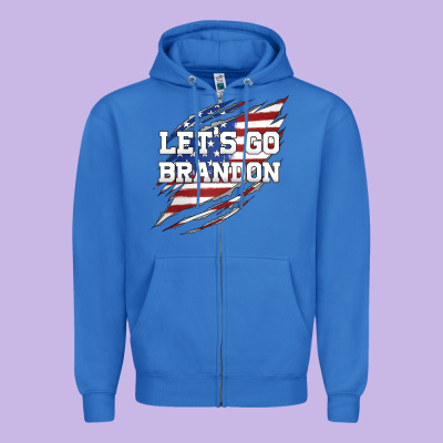 Let's Go Brandon Ripped Cloth With American Flag Zipper Hoodie Designed By Jasminsmagicworld