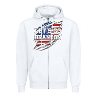 White Let's Go Brandon Ripped Cloth with American Flag Zipper Hoodie - Jasminsmagicworld