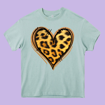 Gold Glitter Leopard Heart Heavy Core Tee Designed By Jasminsmagicworld