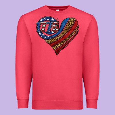 American Western Leopard Flag Heart Premium Sweatshirt Designed By Jasminsmagicworld