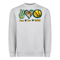 Heather Grey Peace Love Softball Heavyweight Sweatshirt - Jasminsmagicworld