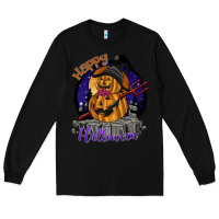 Black Happy Halloween Long Sleeve Tee - SublimationCraftShop