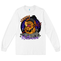 White Happy Halloween Long Sleeve Tee - SublimationCraftShop