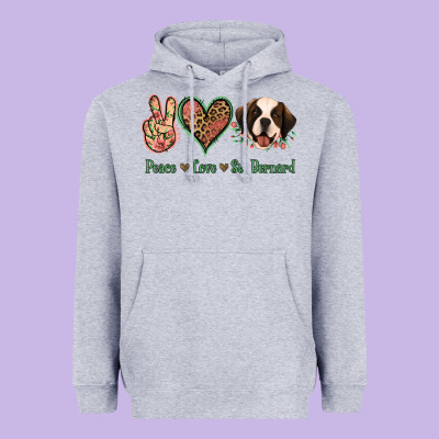 Peace Love St. Bernard Heavyweight Hoodie Designed By Jasminsmagicworld