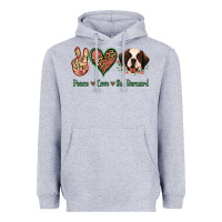 Heather Grey Peace Love St. Bernard Heavyweight Hoodie - Jasminsmagicworld