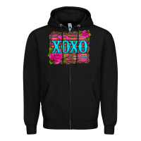 Black xoxo valentine's day pink roses and hearts Zipper Hoodie - Jasminsmagicworld