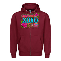Burgundy xoxo valentine's day pink roses and hearts Zipper Hoodie - Jasminsmagicworld