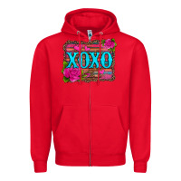 Red xoxo valentine's day pink roses and hearts Zipper Hoodie - Jasminsmagicworld
