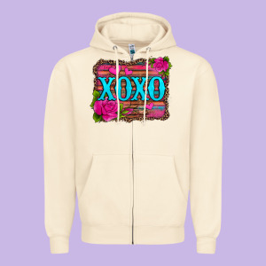 Xoxo Valentine's Day Pink Roses And Hearts Zipper Hoodie Designed By Jasminsmagicworld