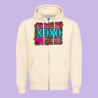 Xoxo Valentine's Day Pink Roses And Hearts Zipper Hoodie Designed By Jasminsmagicworld