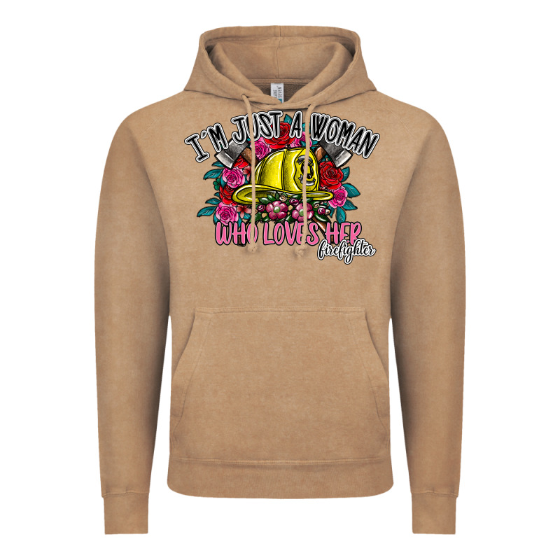 Im Just A Woman Who Loves Her Firefighter Vintage Hoodie by SublimationCraftShop | Teevron