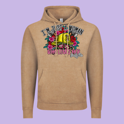 Im Just A Woman Who Loves Her Firefighter Vintage Hoodie Designed By Sublimationcraftshop