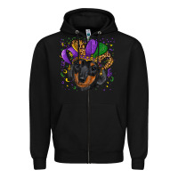 Black mardi gras hat dachshund puppy Zipper Hoodie - RanaPortraitStore