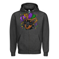 Charcoal Heather mardi gras hat dachshund puppy Zipper Hoodie - RanaPortraitStore