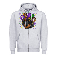 Heather Grey mardi gras hat dachshund puppy Zipper Hoodie - RanaPortraitStore