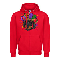 Red mardi gras hat dachshund puppy Zipper Hoodie - RanaPortraitStore