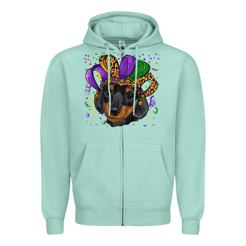 Mardi Gras Hat Dachshund Puppy Zipper Hoodie by RanaPortraitStore | Teevron