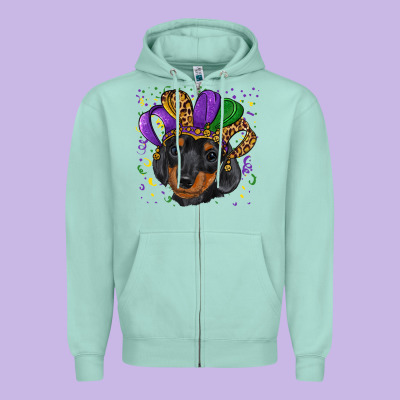 Mardi Gras Hat Dachshund Puppy Zipper Hoodie Designed By Ranaportraitstore