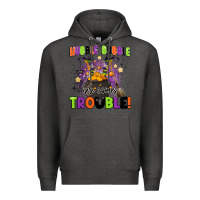 Charcoal Heather kids halloween hubble bubble here comes trouble Premium Hoodie - BarkalooDesign