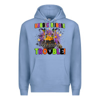 Colony Blue kids halloween hubble bubble here comes trouble Premium Hoodie - BarkalooDesign