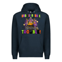 Navy kids halloween hubble bubble here comes trouble Premium Hoodie - BarkalooDesign