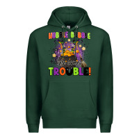 Sports Green kids halloween hubble bubble here comes trouble Premium Hoodie - BarkalooDesign