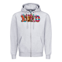 Heather Grey xoxo valentine's day highland cow Zipper Hoodie - Jasminsmagicworld