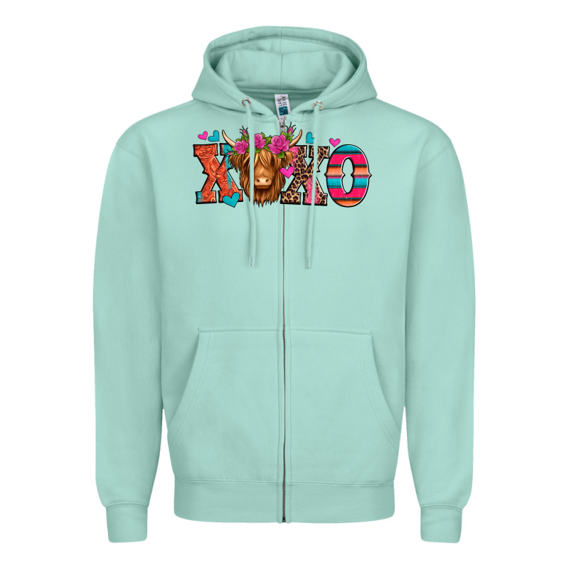 Xoxo Valentine's Day Highland Cow Zipper Hoodie by Jasminsmagicworld | Teevron