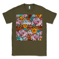 Army Green Western Landrace Pig With Sunflowers Seamless Classic Tee - FaDigitalArtStudio