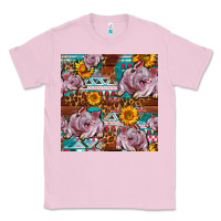 Bubblegum Pink Western Landrace Pig With Sunflowers Seamless Classic Tee - FaDigitalArtStudio