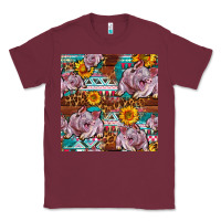 Burgundy Western Landrace Pig With Sunflowers Seamless Classic Tee - FaDigitalArtStudio