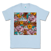 Dusty Blue Western Landrace Pig With Sunflowers Seamless Classic Tee - FaDigitalArtStudio
