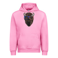 Fuchsia Pink bison with american flag glasses Urban Hoodie - RanaPortraitStore