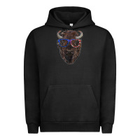 Pigment Black bison with american flag glasses Urban Hoodie - RanaPortraitStore