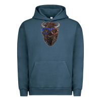 Pigment Midnight Navy bison with american flag glasses Urban Hoodie - RanaPortraitStore