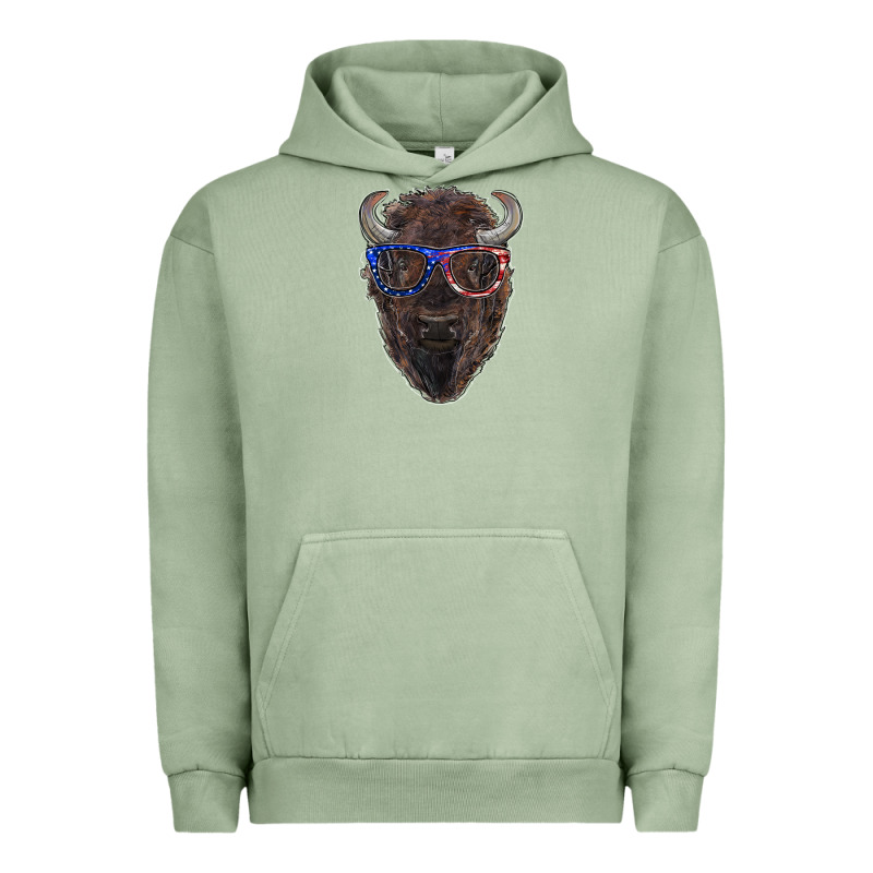 Bison With American Flag Glasses Urban Hoodie by RanaPortraitStore | Teevron