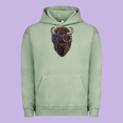 Bison With American Flag Glasses Urban Hoodie Designed By Ranaportraitstore